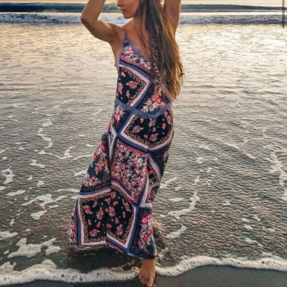NEW NWOT Free People Stevie Printed Maxi Slip Dress